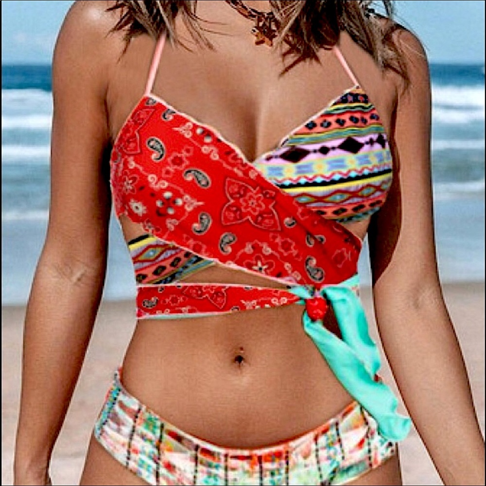 Boho Multi-ColorTropical Wrap Around Print Bikini